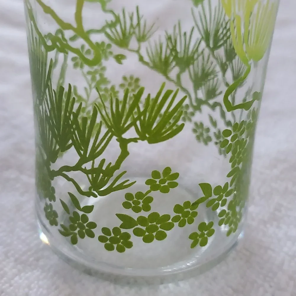 Libbey Green Vintage Floral Glass Cup